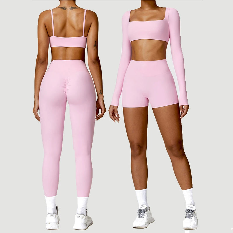Yoga Suit 2 Pieces Sportswear Sports Set Women Tracksuits Gym Clothes Sport Bra Fitness Long Sleeve Top Workout Legging Yoga Set