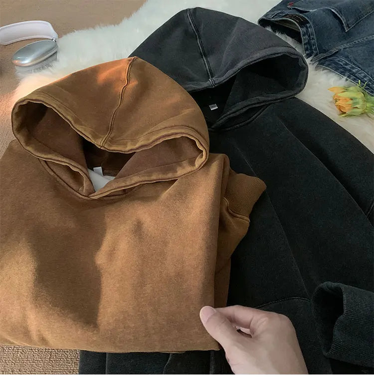 Men’s Vintage Washed Hoodie – Loose Fit Streetwear Pullover for Casual Harajuku Style