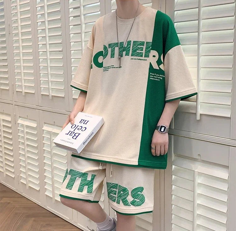 Men’s Alphabet Sportswear Set – Casual Jogging Tracksuit with T-Shirt and Shorts