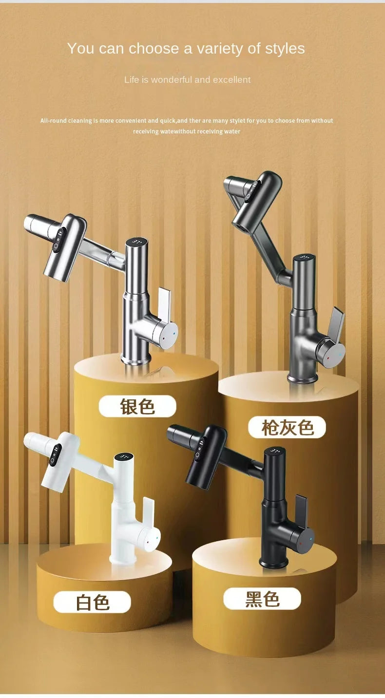 Digital Display LED Bathroom Basin Faucet 360 Rotation Multifunction Stream Sprayer Hot Cold Water Mixer Sink Tap Bathroom