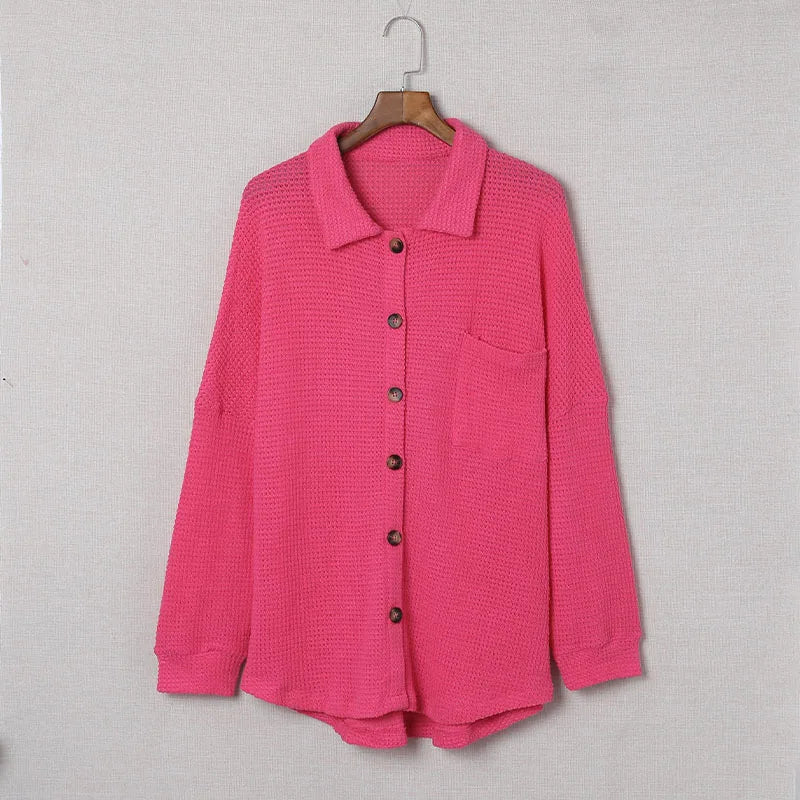 Women’s Oversized Button-Down Blouse – Casual Boho Long Sleeve Shirt with Turn-Down Collar