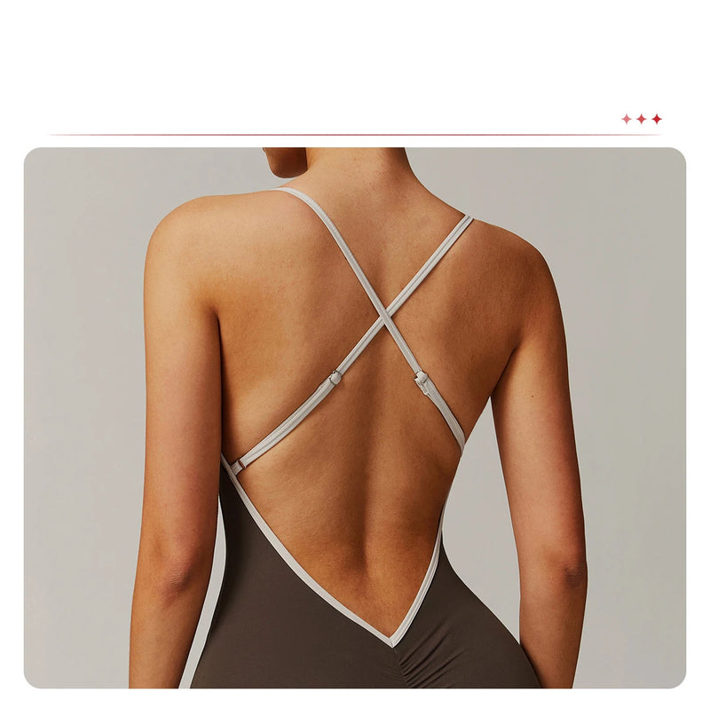 Yoga Set V Jumpsuit Gym Set Women Training Yoga Suit Sportswear Women Sports Jumpsuit Fitness Workout Bodysuits Sexy Back