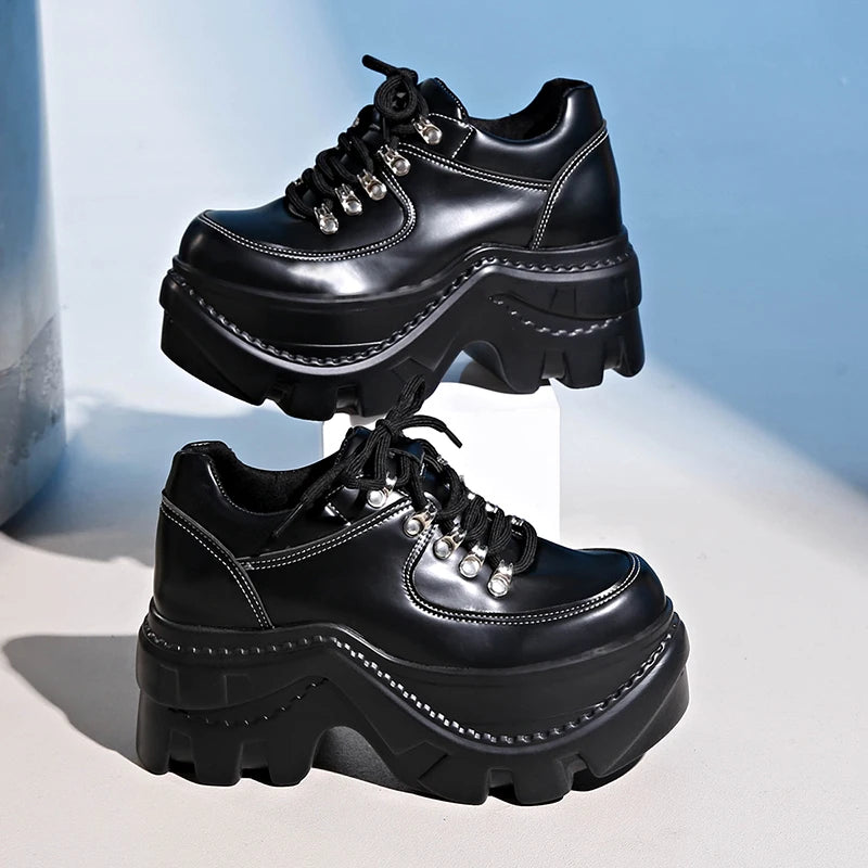 Fashion Black Chunky Sneakers for Women 2025 Autumn Platform Sports Shoes Woman Gothic Punk Style Thick Sole Sneakers Plus Size