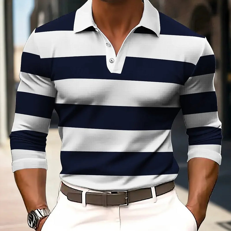 Men’s Striped Long Sleeve Rugby Polo Shirt – Casual Sports Lapel Top | Tatiana Haven