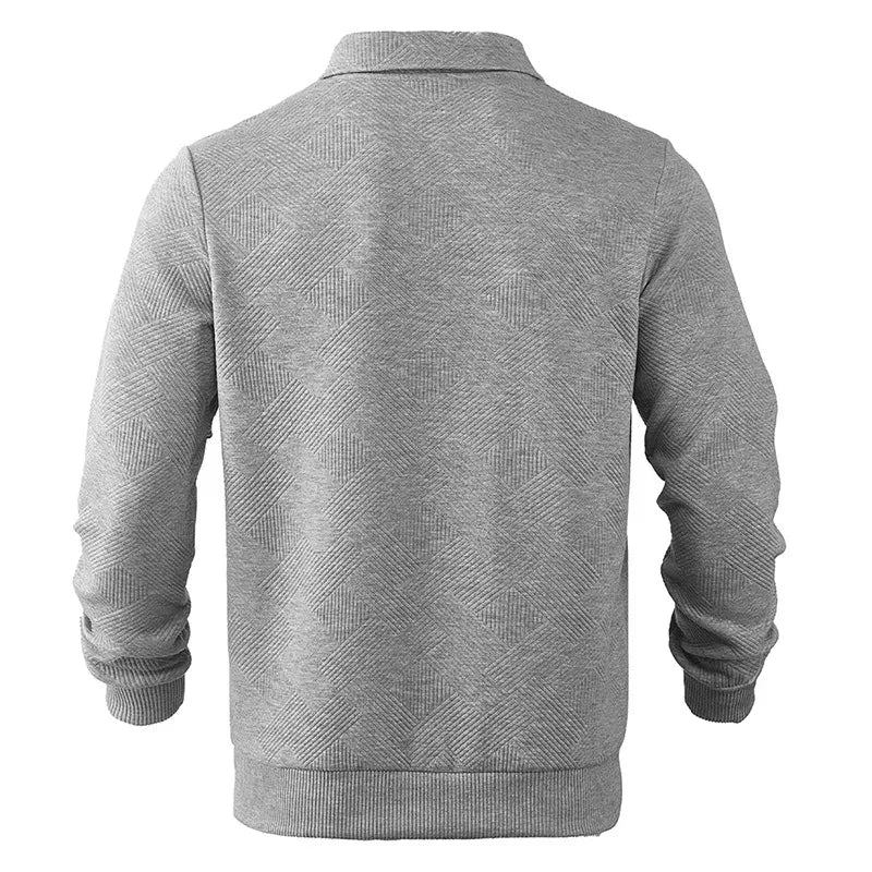 Men’s Zipper Polo Sweatshirt – Turn-Down Collar Long Sleeve Pullover for Autumn and Winter
