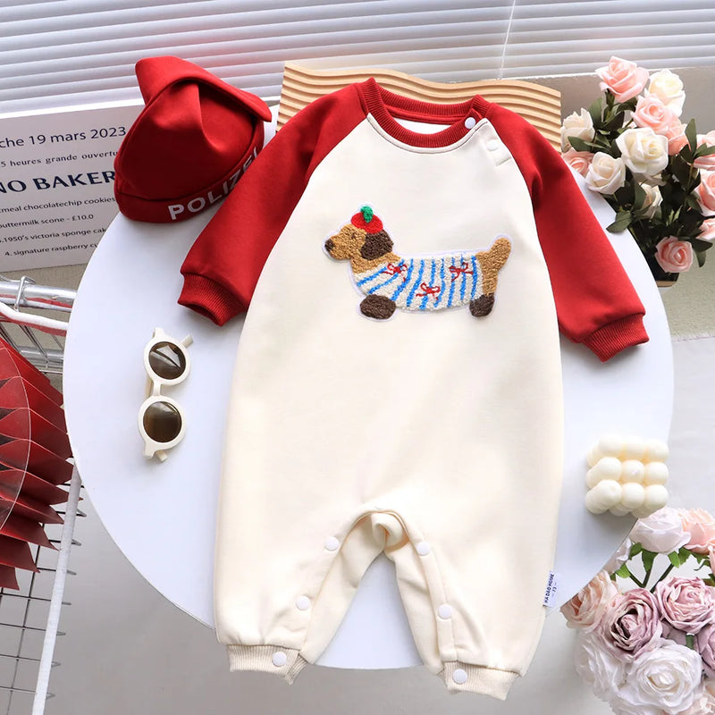 Funny Red Sweatshirts for The Whole Family Matching Clothes Father Mother and Son Daughter Cute Dog Print Tops Newborn Bodysuit