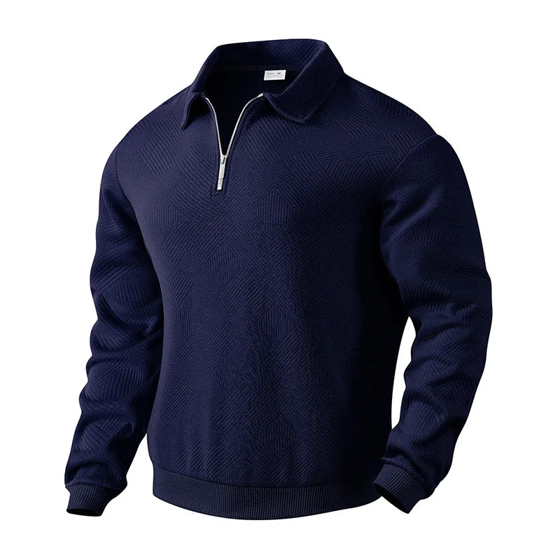 Men’s Zipper Polo Sweatshirt – Turn-Down Collar Long Sleeve Pullover for Autumn and Winter