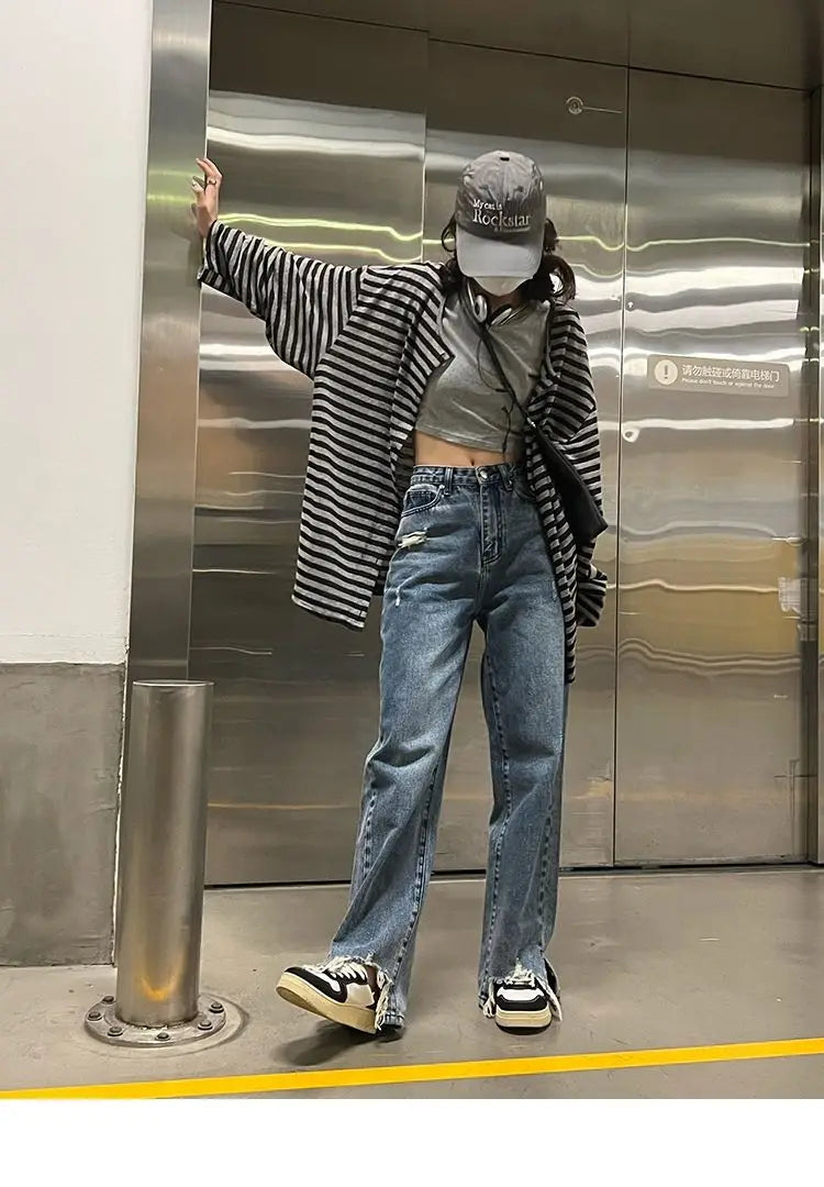 Sweatshirts Women Striped Chic Loose All-match Design Summer Simple Daily Retro Students Tender Sun-proof Classic Korean Style