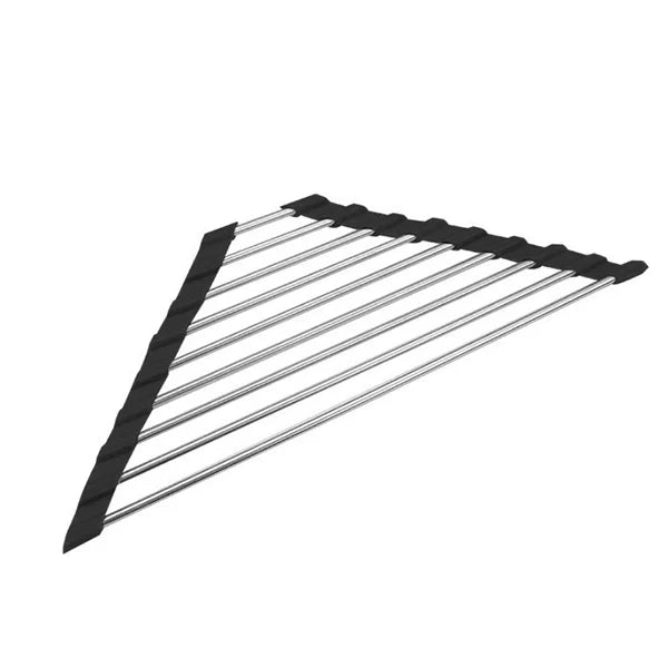 Triangle Roll-Up Dish Drying Rack for Sink Corner Foldable Stainless Steel Caddy Sponge Shelf Holder Kitchen Drainer Organizer