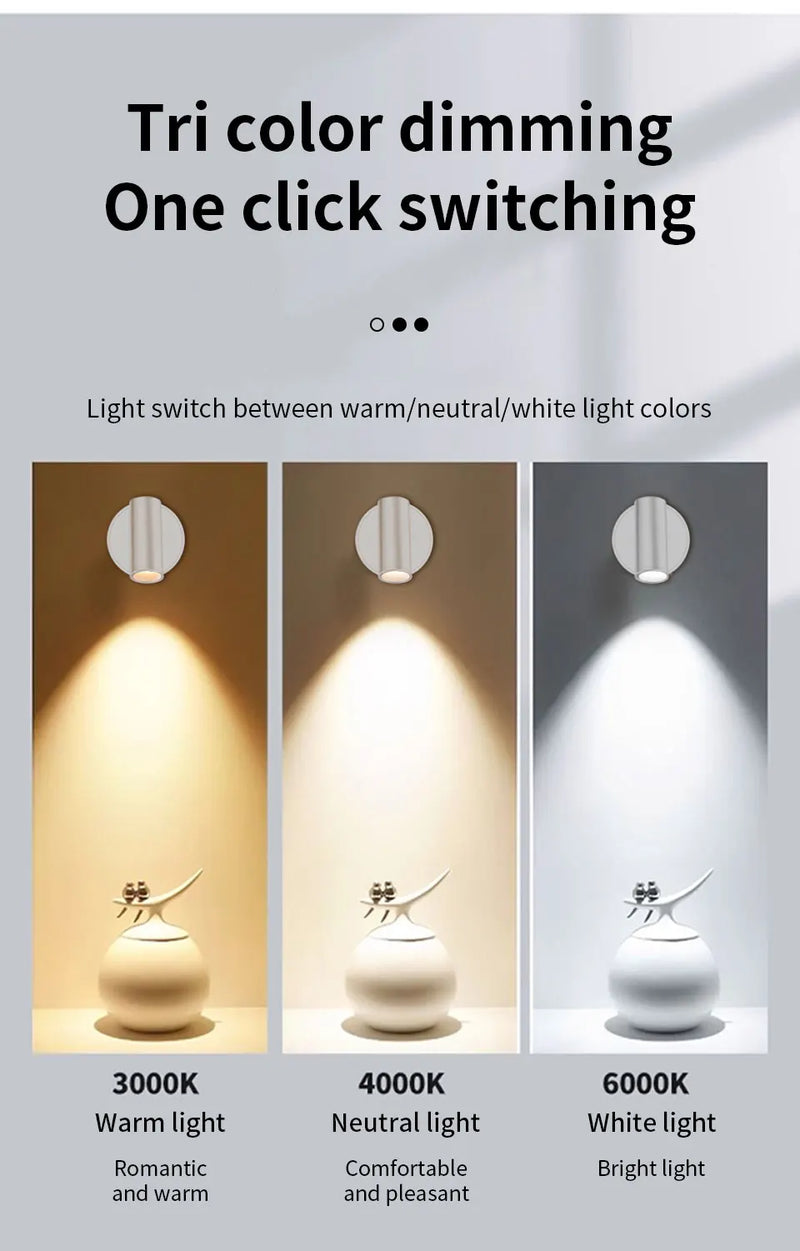 LED Light Magnetic Rechargeable Wall light Spotlight Wireless No Punch Reading Light With Touch Switch Dimmable Bedside Lamp