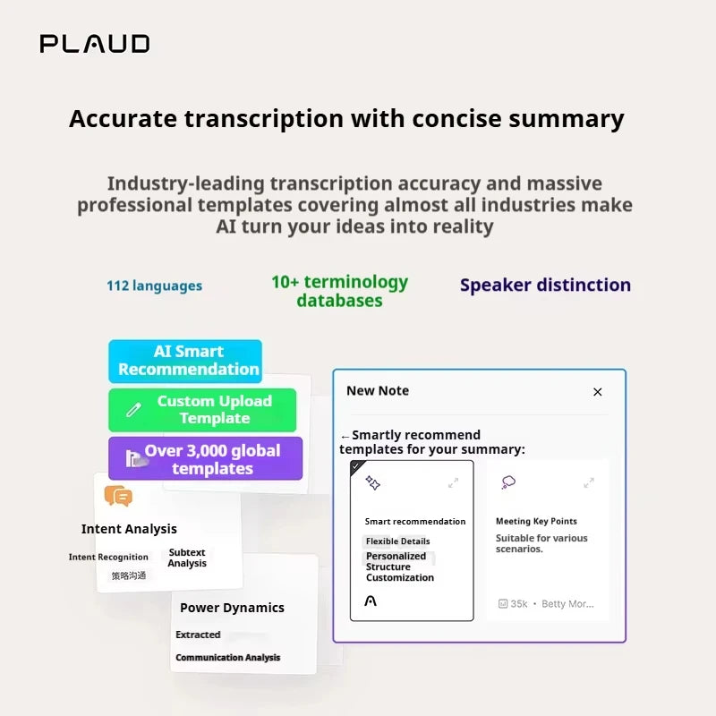 New Plaud Notepin S Wearable AI Voice Recorder, AI Notetaker, Smart Transcription & Summarization, with Wristband & lapel clip