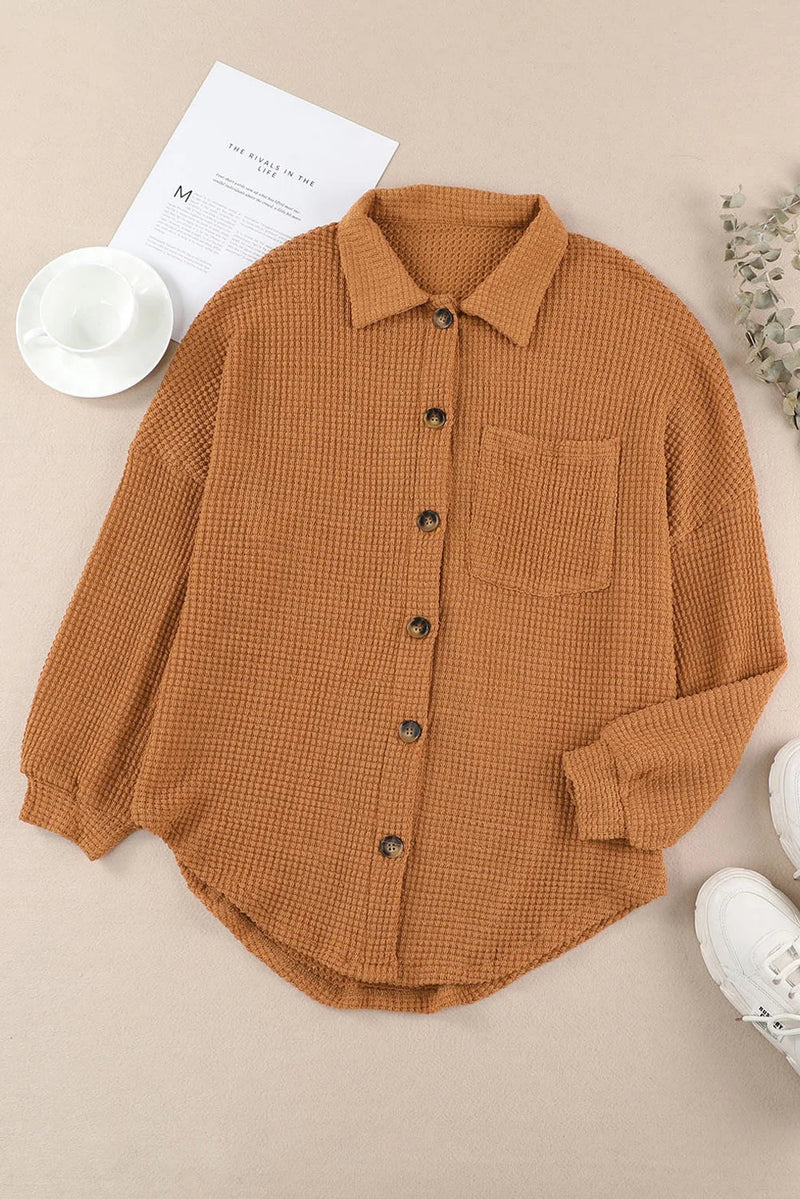 Women’s Oversized Button-Down Blouse – Casual Boho Long Sleeve Shirt with Turn-Down Collar