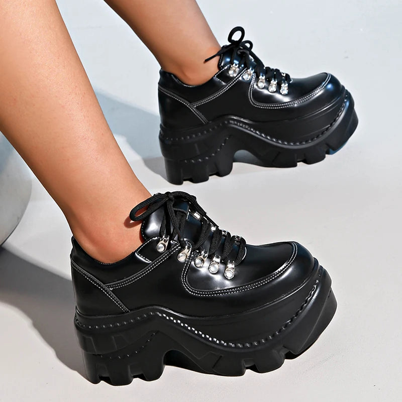 Fashion Black Chunky Sneakers for Women 2025 Autumn Platform Sports Shoes Woman Gothic Punk Style Thick Sole Sneakers Plus Size