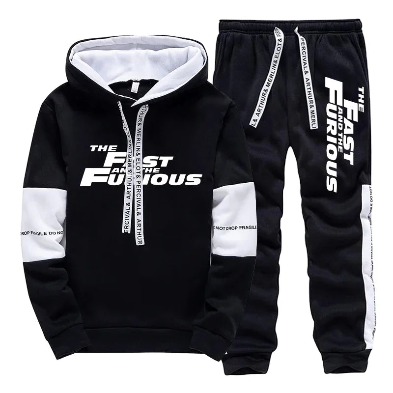 Men’s Hooded Sweatshirt and Sweatpants Set – Casual Sportswear for Autumn & Winter