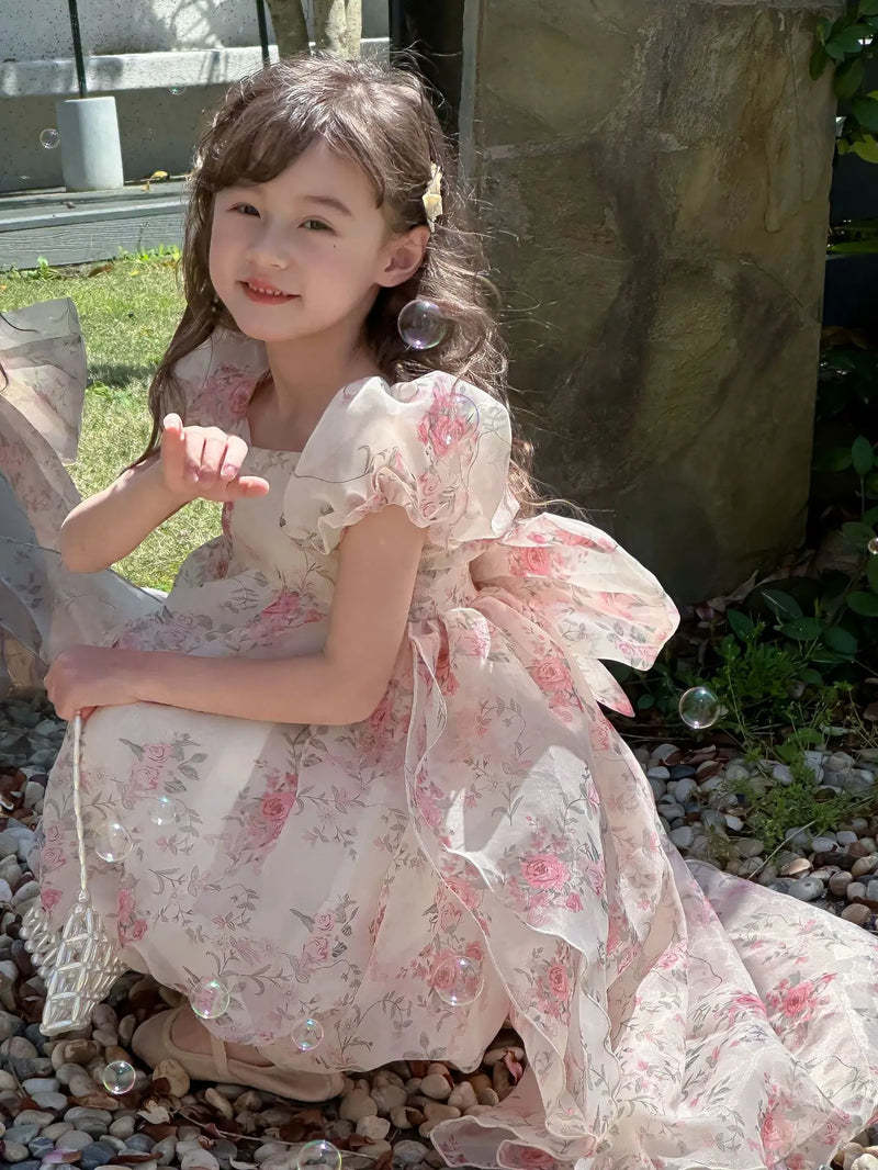 Casual Summer Girls Princess Dress – Sweet Floral Bow Knot Style