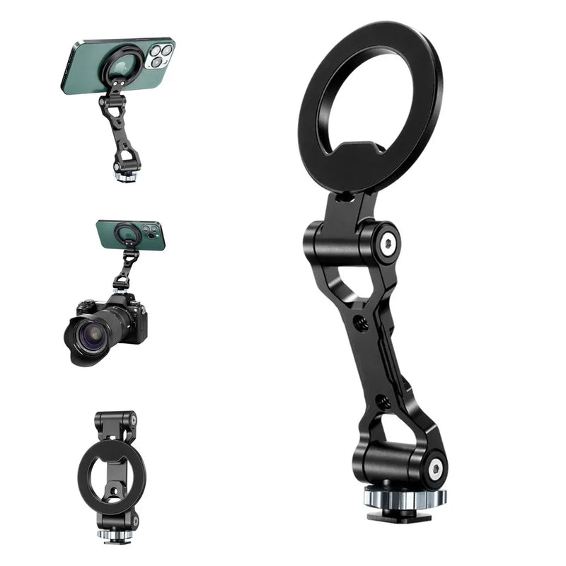 Foldable Magnetic Phone Holder Tripod Mount for MagSafe iPhone 16/15/14/13/12 – DSLR Camera Tripod Accessory with 1/4" Cold Shoe