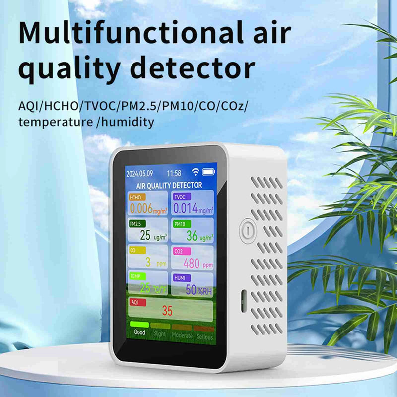 WiFi Air Quality Meter Household HCHO TVOC Carbon Monoxide CO2 PM2.5 PM10 Tester Portable Temperature Humidity Detector 2.8 in
