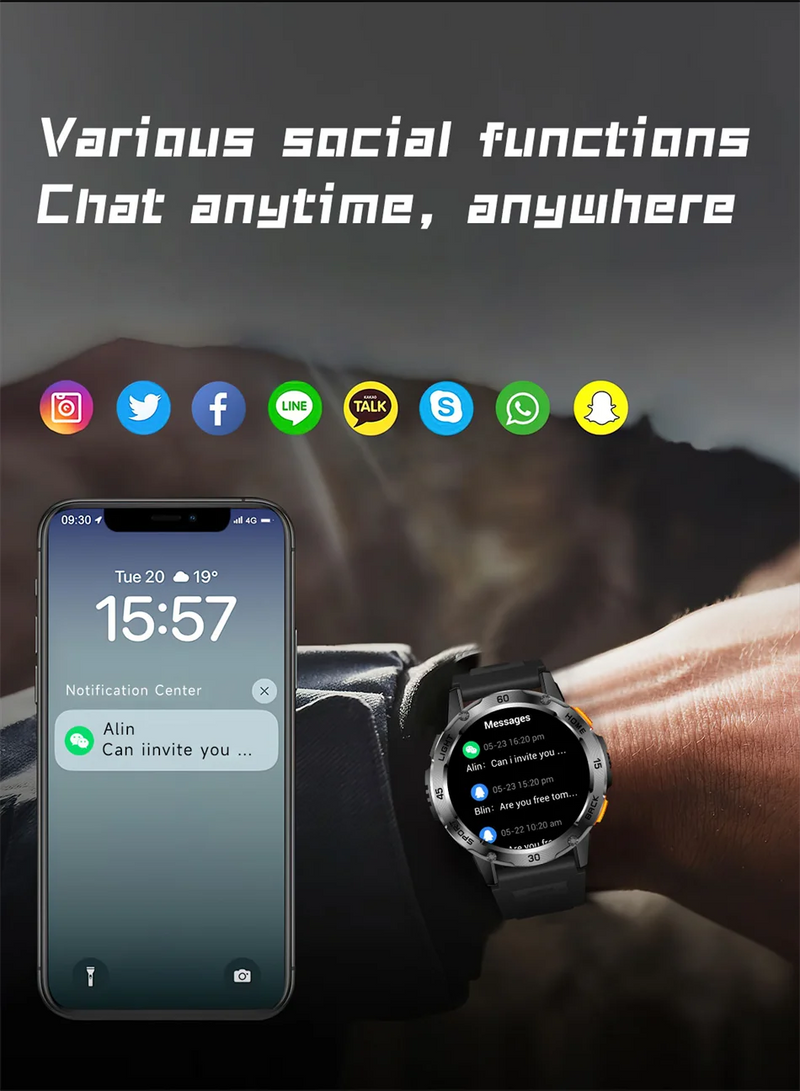 5ATM LED Flashlight Smart Watch Men 100+ Sports Modes Health Monitor Man Watches Bluetooth Call Men Smartwatches For Android ios