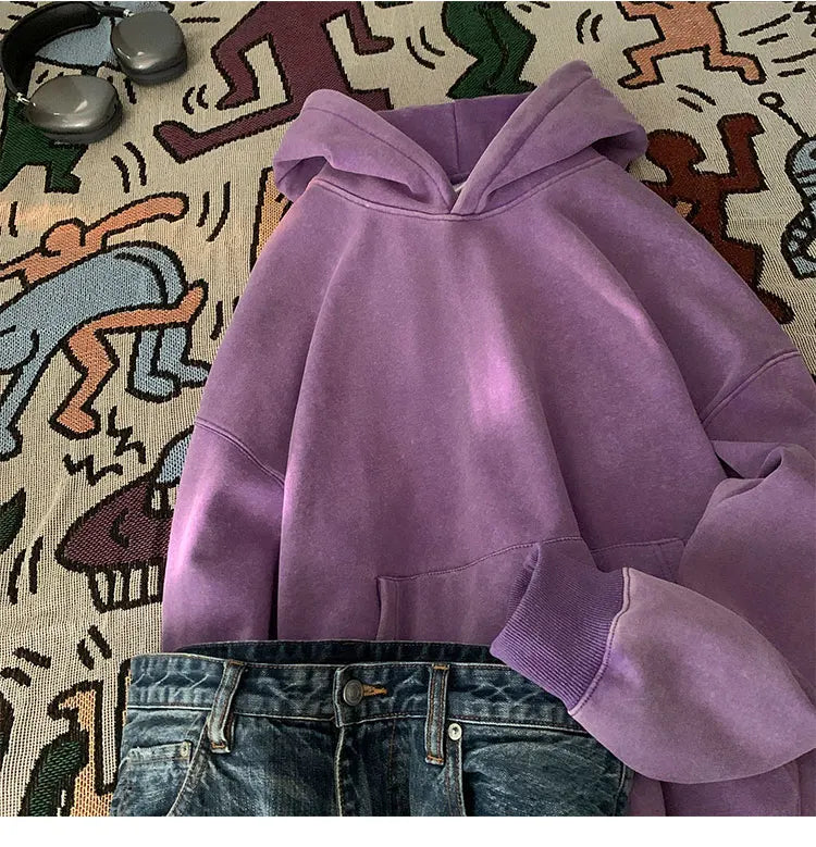 Men’s Vintage Washed Hoodie – Loose Fit Streetwear Pullover for Casual Harajuku Style