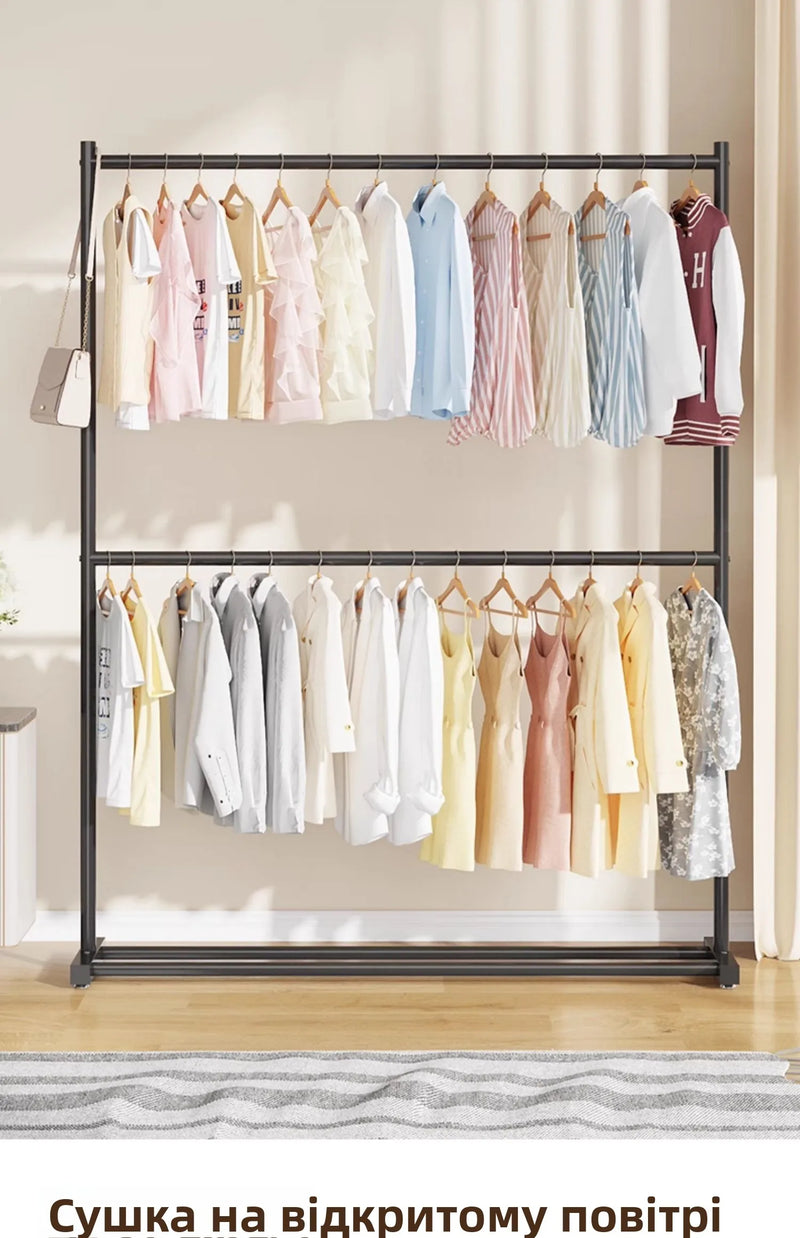 Double Layer Floor-Mounted Clothes Drng Ra Bedroom Balcony Single Rod Storage elf Space-Saving Easy-To-Use Painted Steel