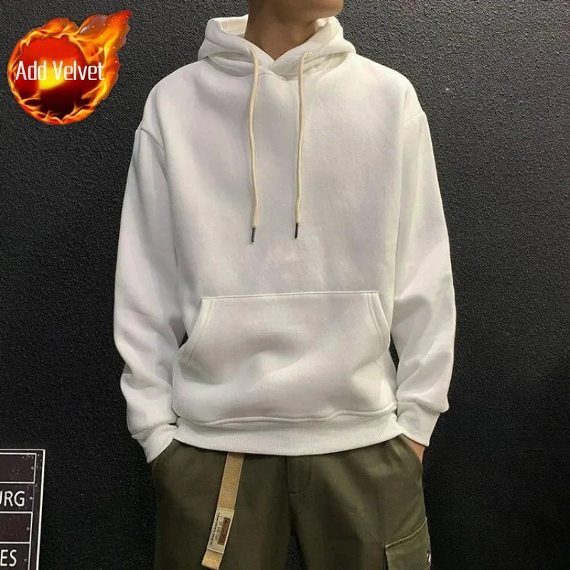 Men’s Fleeced Green Hoodie – Solid Casual Sweatshirt for Autumn and Winter