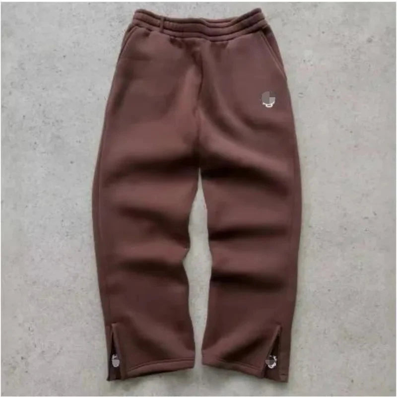 Y2k Retro Loose Straight Pants Men Tracksuit Pants Personalized Pant Leg Zipper Embroidery Design Hip Hop Harajuku Casual Pants