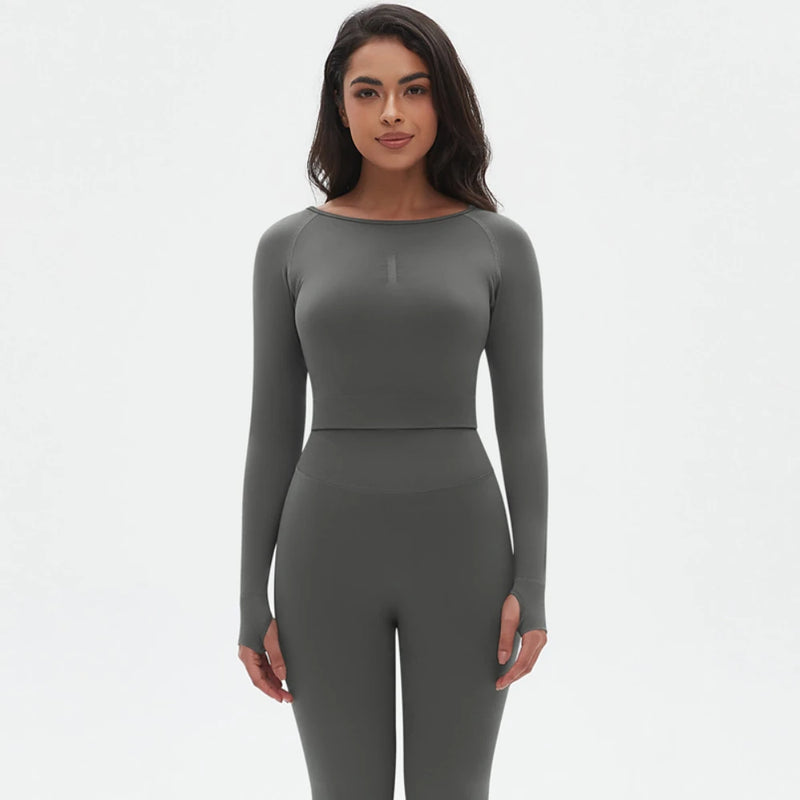 Seamless Two Piece Sets Womens Outifits Long Sleeve Gym Fitess Sport Set Yoga Leggings Matching Sets Exercise Tracksuits Female