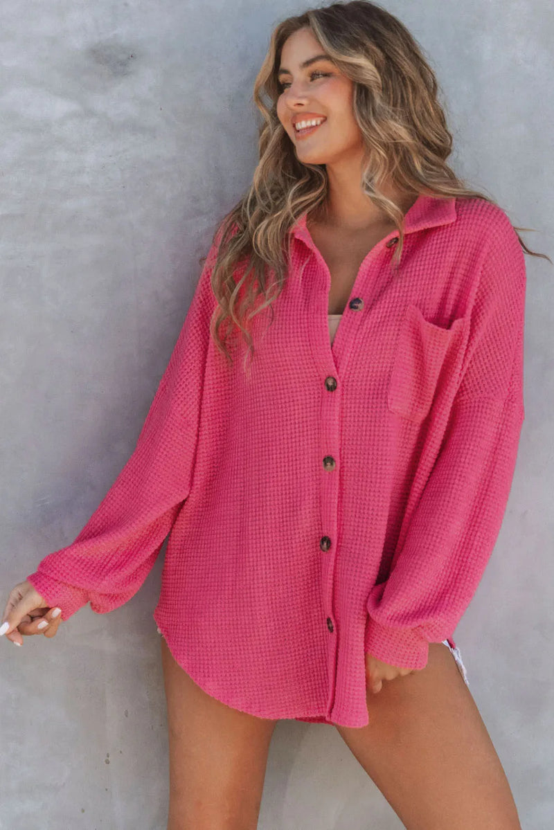 Women’s Oversized Button-Down Blouse – Casual Boho Long Sleeve Shirt with Turn-Down Collar