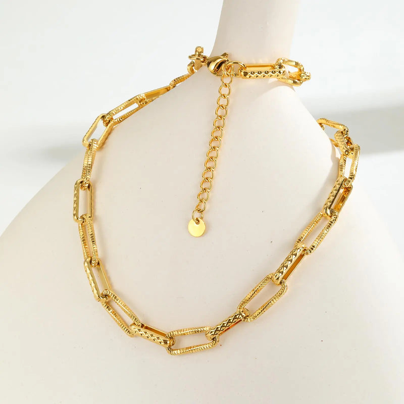 Chunky Paperclip Chain Necklace For Woman, 18K Gold Plated Stainless Steel Chic Necklace, Waterproof Birthday Jewelry Gift