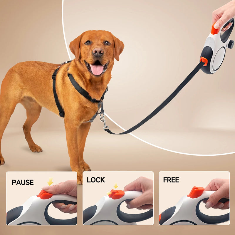26-foot retractable dog leash, with a portable garbage bag holder attached, pet dog walking leash