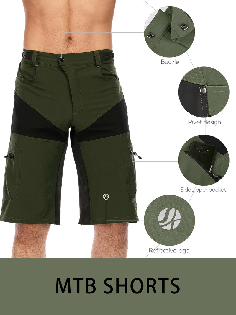 Gym Shorts Man Mountain Bike Shorts Stretch MTB Shorts Quick Dry with Zipper Pocket Suitable for Running，Hiking，Camping
