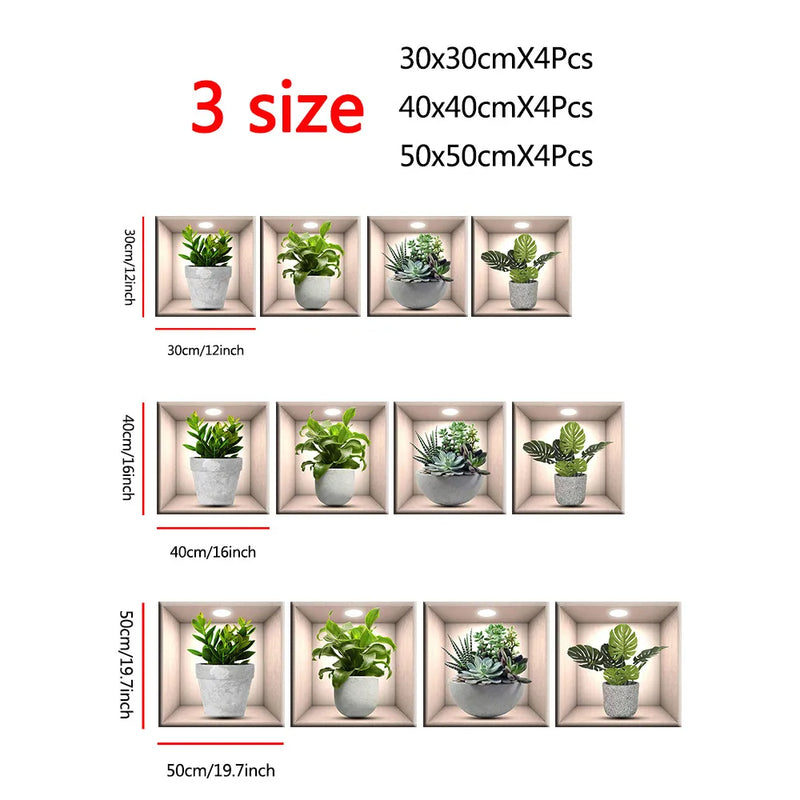 Vinyl Decal Bonsai Wall Sticker Poster  Removable 3D Green Leaves Plant Wallpaper Peel And Stick for Kitchen Living Room Decor