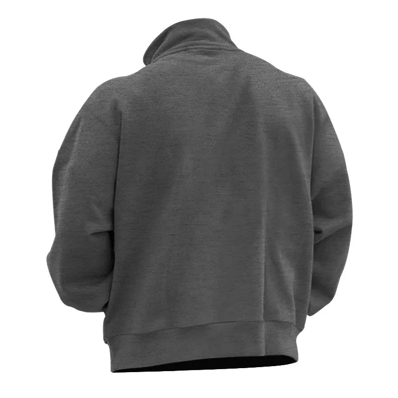Men’s Winter Fleece Half-Zip Hoodie – Warm Stand Collar Bull Print Sweatshirt