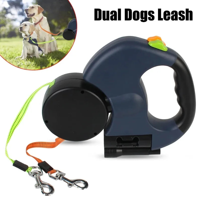 🐾 Double Retractable Dog Leash – 360° Tangle-Free Dual Leash for Two Dogs