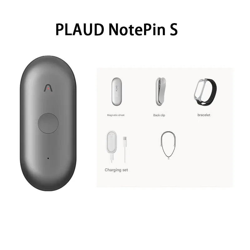New Plaud Notepin S Wearable AI Voice Recorder, AI Notetaker, Smart Transcription & Summarization, with Wristband & lapel clip