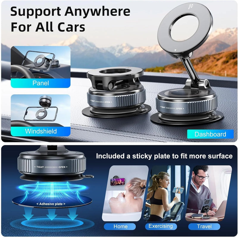 Magnetic Vacuum Car Mount Phone Holder Vacuum Suction Cup Car Phone Stand Universal GPS Navigation Stand for Car Smooth Surfaces