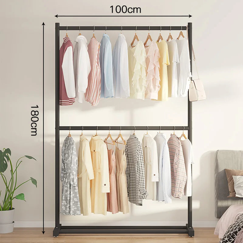 Double Layer Floor-Mounted Clothes Drng Ra Bedroom Balcony Single Rod Storage elf Space-Saving Easy-To-Use Painted Steel