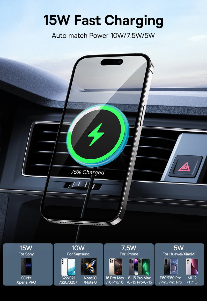 Baseus Magnetic Wireless Charger Car Phone Holder 15W Fast Charging Wireless Car Charger Holder For iPhone 16 15 14 13 Car Mount