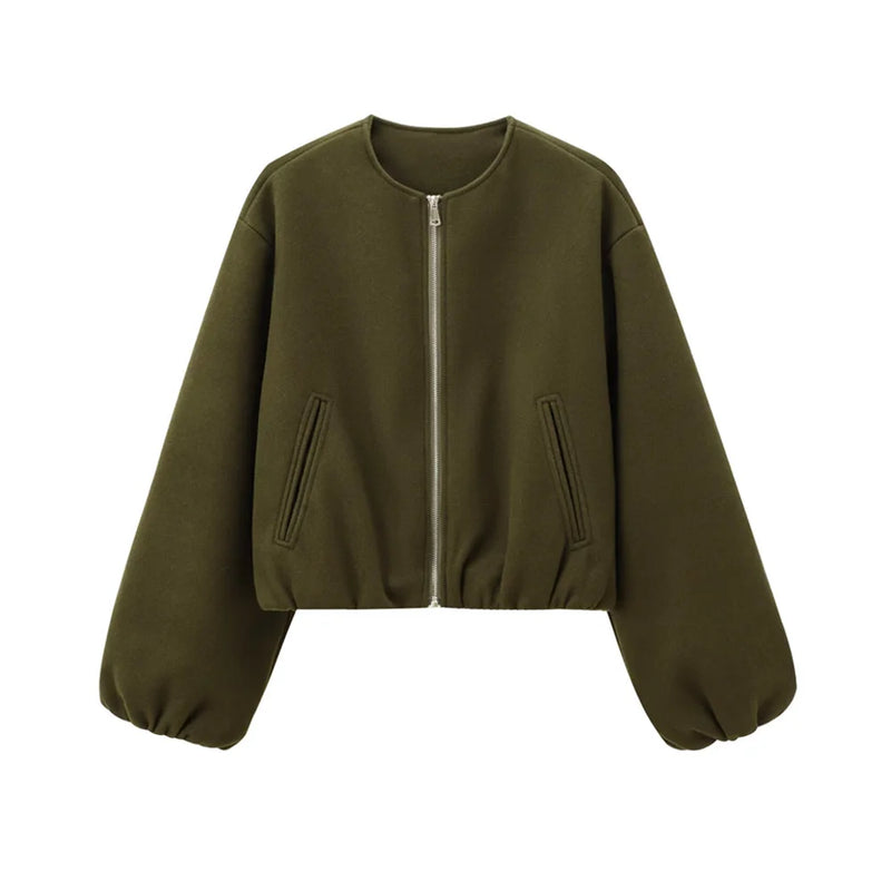 Oversized Soft Bomber Jacket for Women – Casual Long Sleeve Zip-Up Coat for All Seasons