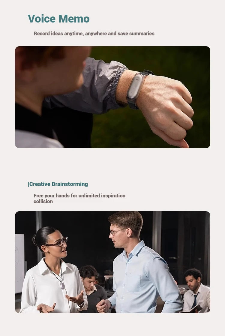 New Plaud Notepin S Wearable AI Voice Recorder, AI Notetaker, Smart Transcription & Summarization, with Wristband & lapel clip