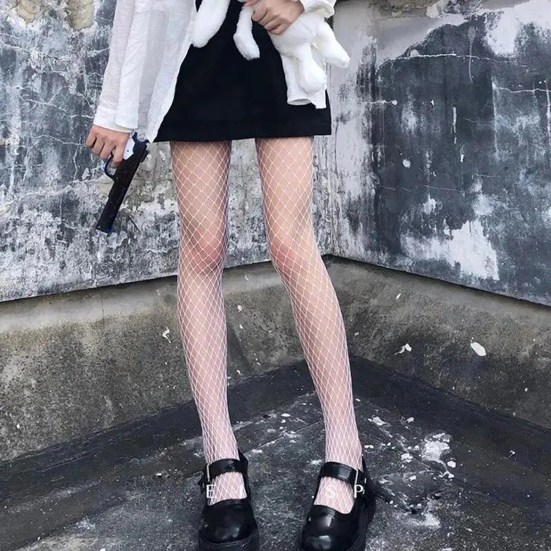 Sexy Fishnet Stockings Black Lolita Body High Socks Kawaii Long Fish Net Pantyhose Mesh Tights Lingerie Skin JK Waist Hosiery