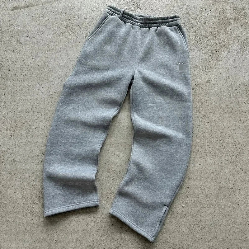 Y2k Retro Loose Straight Pants Men Tracksuit Pants Personalized Pant Leg Zipper Embroidery Design Hip Hop Harajuku Casual Pants