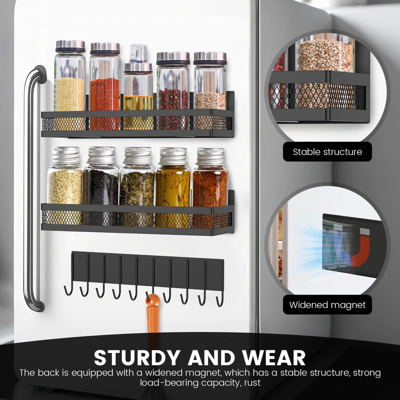 Magnetic Fridge Shelf Spice Storage Rack Multifunctional Hook Rack Seasoning Organizer for Kitchen and living room