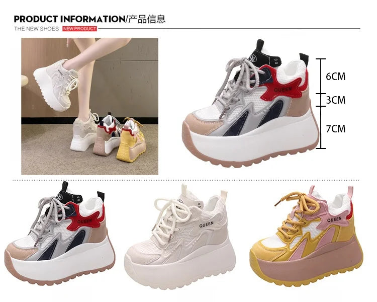Women Chunky Sneakers 2025 Autumn Breathable Mesh Casual Shoes 11CM Wedge Heels Platform Shoes Chaussures Femme Sports Dad Shoes