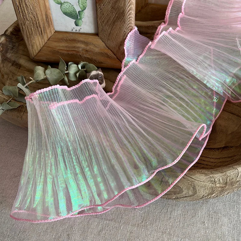 1Yard Mermaid Pleated Magic Wedding Big Wave Lace Fabric Width 15CM