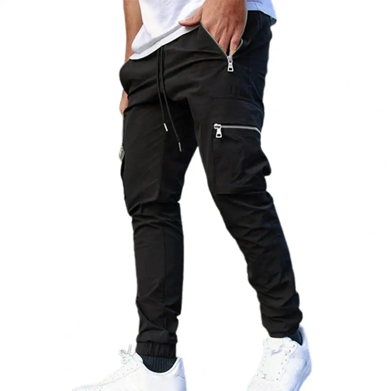 Mens Cargo Pants Zipper Pockets Jogger Running Hip Hop Streetwear Slim Sport Trousers Male Training Workout Fitness Sweatpants