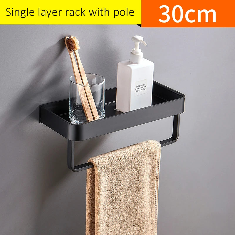 Punch-free Black Bath Shelves Bathroom Shelf Nail-free Shampoo Holder Shelves Storage Shelf Rack Bathroom Basket Holder ML1018