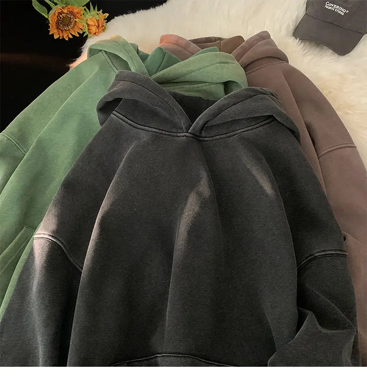 Men’s Vintage Washed Hoodie – Loose Fit Streetwear Pullover for Casual Harajuku Style