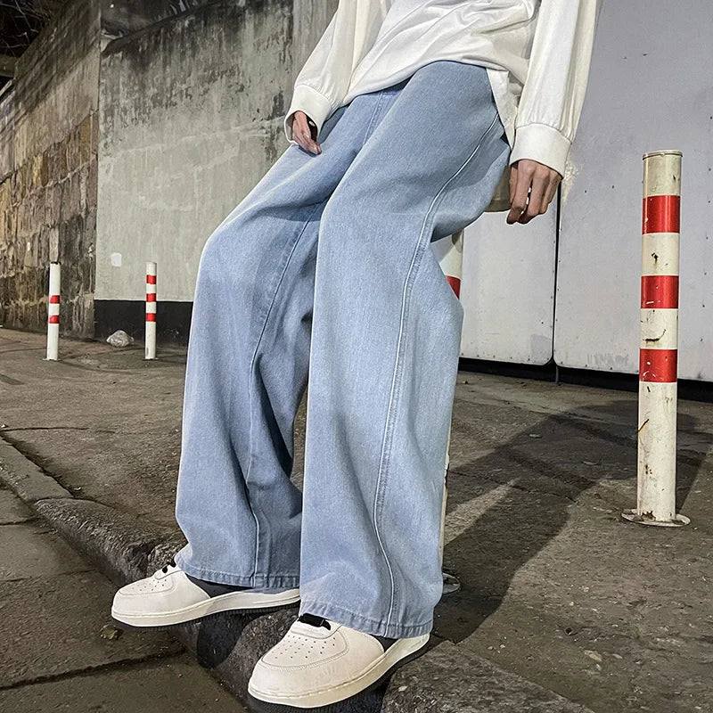 2024 New Streetwear Loose Jeans Men Korean Style Fashion Loose Straight Wide Leg Pants Men&
