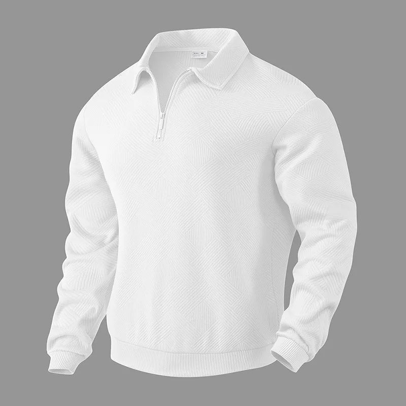 Men’s Zipper Polo Sweatshirt – Turn-Down Collar Long Sleeve Pullover for Autumn and Winter